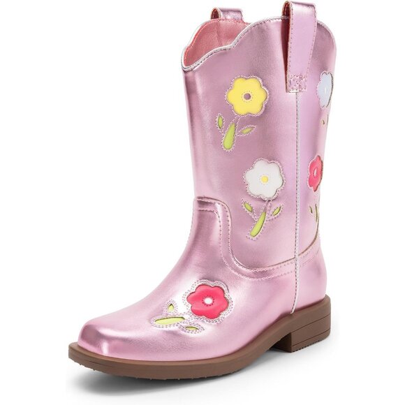 DREAM PAIRS Girls Western Cowboy Boots Mid-Calf Riding Shoes for Kids - Picture 1 of 6